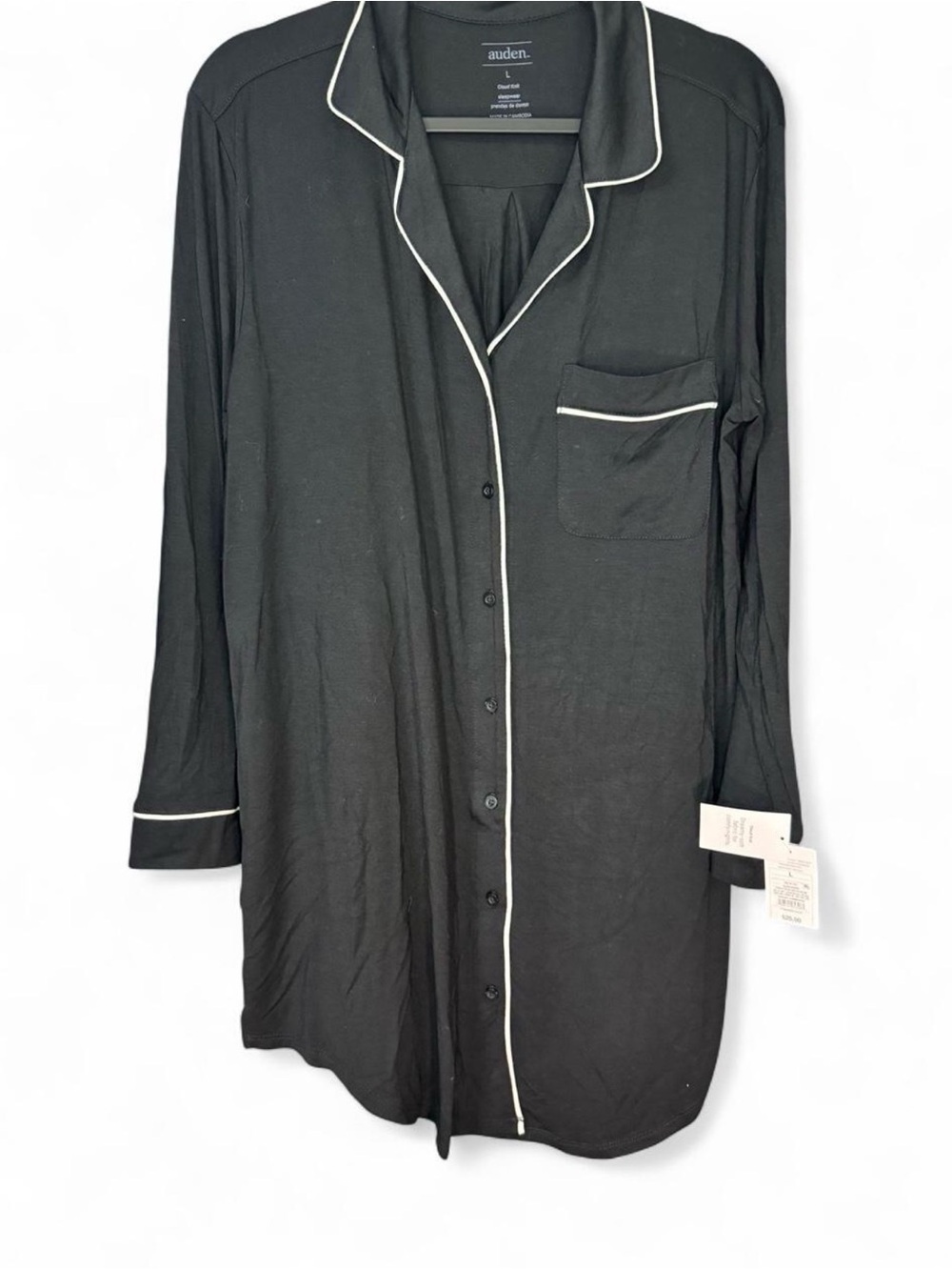 Auden Black Sleep Shirt with White Piping Trim